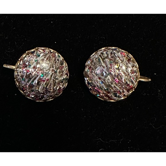 Jewelry - 1950s Lucite Confetti Clip On Earrings